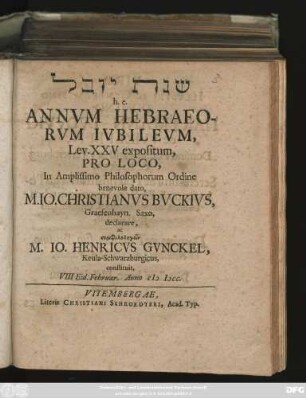 [...] h.e. Annum Hebraeorum Iubileum, Lev. XXV expositum