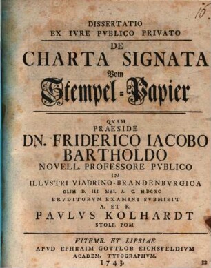 Diss. ex iure publ. priv. de charta signata, vom Stempel-Papier