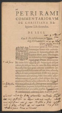 Petri Rami Commentariorum De Christiana Religione Lib. secundus. De Lege.