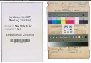 Entnazifizierung Johannes Sonnenschein , geb. 18.10.1878 (Schornsteinfeger)