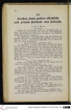 XIII. Kirchen, sowie größere öffentliche und private Gebäude von Interesse.