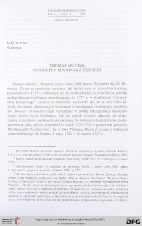 50: Thomas Hutter, niedoszły misjonarz jezuicki