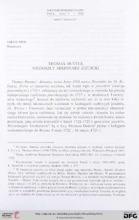 50: Thomas Hutter, niedoszły misjonarz jezuicki