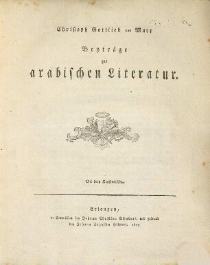 Beyträge zur arabischen Literatur