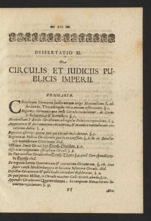 Dissertatio XI. De circulis et iudiciis publicis imperii