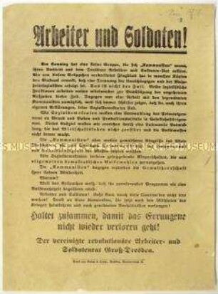 Bekanntmachung des vereinigten revolutionären Arbeiter- und Soldatenrates Groß-Dresden über den Austritt der Kommunisten