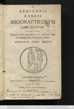 Vol. 1: Apollonii Rhodii Argonavticorvm Libri Qvatvor
