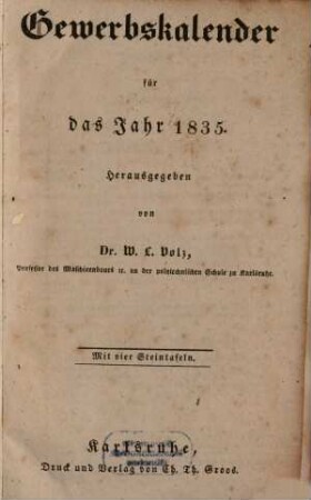 Gewerbskalender : für d. Jahr .., 1835