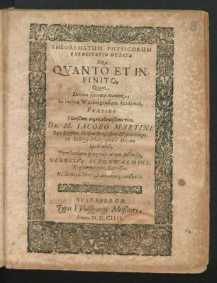 Theorematum Physicorum Exercitatio Octava De Quanto Et Infinito