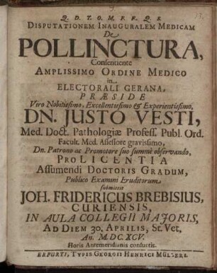 Disputationem Inauguralem Medicam De Pollinctura