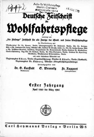 1: Deutsche Zeitschrift für Wohlfahrtspflege