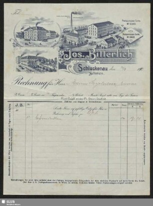 Jos. Bitterlich, Schluckenau Böhmen : Rechnung