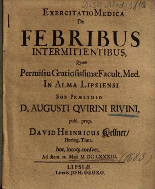 Exercitatio Medica De Febribus Intermittentibus