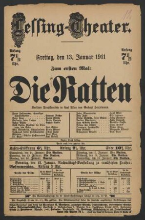 [Theaterzettel] : Freitag, den 13. Januar 1911