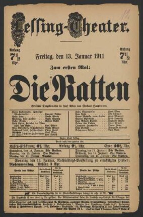 [Theaterzettel] : Freitag, den 13. Januar 1911