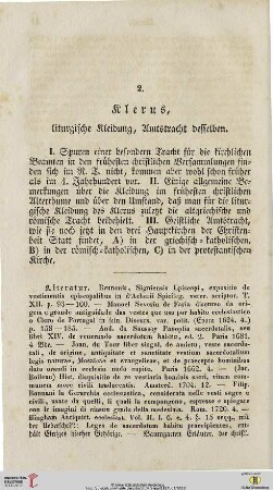 2. Klerus, liturgische Kleidung, Amtstracht desselben