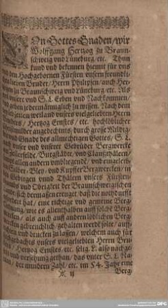 Von Gottes Gnaden/ Wir Wolfgang Hertzog zu Braunschweig...