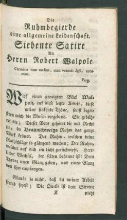 Siebente Satire An Herrn Robert Walpole