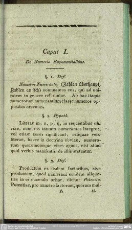 Caput I. De Numeris Exponentialibus