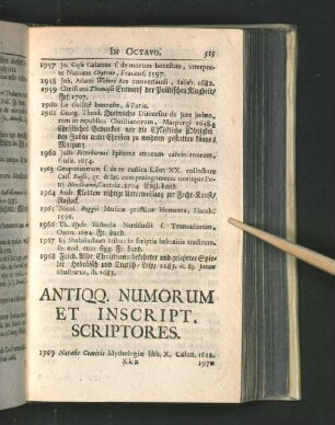 Antiqq. Numorum Et Inscript. Scriptores. [u.a.]