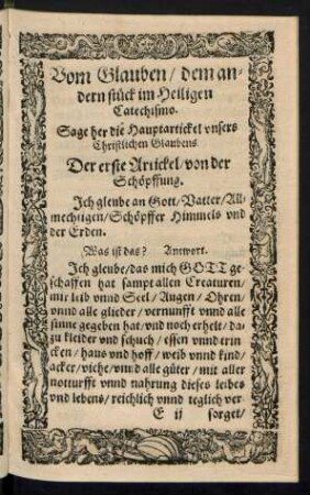 Vom Glauben/ dem andern Stück im Heiligen Catechismo.