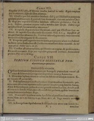 Caput VII. Tertium Eiusdem Sententiae Fundamentum proponitur. Universalis vocatio