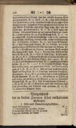 Verzeichniß der in diesem Zweyten Theil enthaltenen Gedichte.