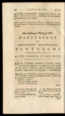 Plutarchi Commentarius, An Seni Gerenda Sit Respublica