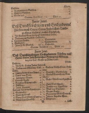 Furier Zettel. Deß ... Herrn Julii Friderichen/ Hertzogen zu Würtemberg und Teck ...