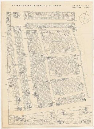 Friedhofserweiterung Manfort, Leverkusen: Pflanzplan 1:100, Gräberfelder 1-11