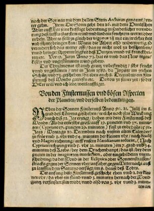 Von den Finsternussen und bösen Aspecten der Planeten/ und derselben bedeuttungen.