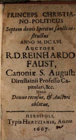 Princeps Christiano-Politicus : Septem donis Spiritus sancti instructus Anno M.DC.LVI.