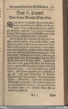 Das 6. Capitel. Von denen Bericht-Schreiben