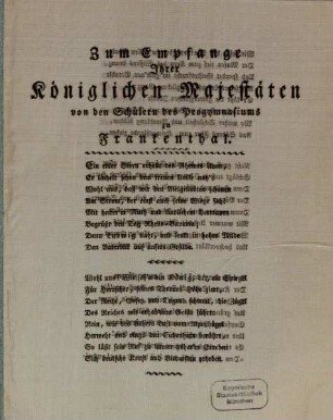 Zum Empfange Ihrer Königlichen Majestäten von den Schülern des Progymnasiums zu Frankenthal