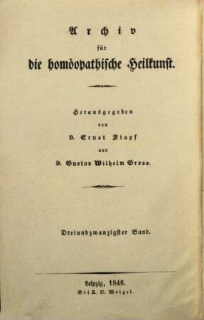 Neues Archiv für die homöopathische Heilkunst, 3 = 23. 1846/48