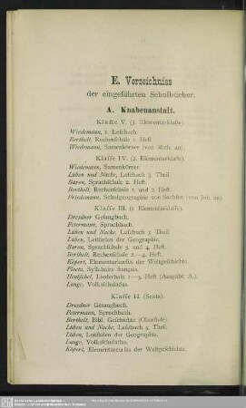 E. Verzeichniss der eingeführten Schulbücher