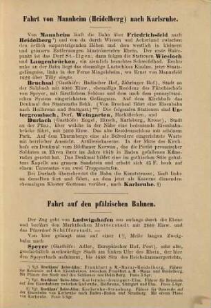 Heidelberg-Karlsruhe-Kaiserslautern : Führer für Reisende auf den Eisenbahnen zwischen Heidelberg und Karlsruhe sowie in der bairischen Pfalz