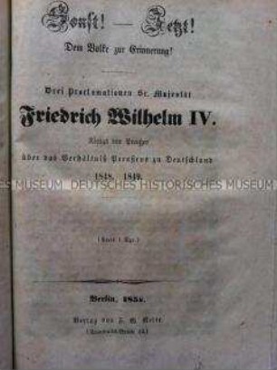 Flugschrift über das Verhältnis zwischen Preußen und Deutschland nach der Revolution von 1848/49