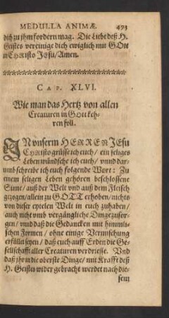 Cap. XLVI. Wie man das Hertz von allen Creaturen in Gott kehren soll