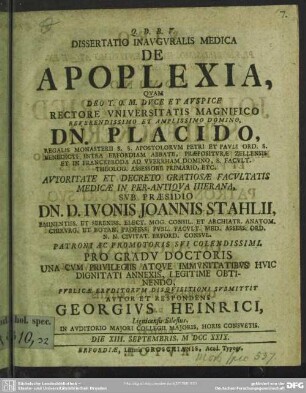 Dissertatio Inauguralis Medica De Apoplexia