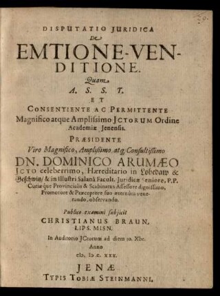 Disputatio Iuridica De Emtione-Venditione