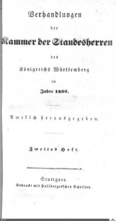 1,42: Landtag Württemberg - Kammer 1, Protokolle, 1839, Bd. 2
