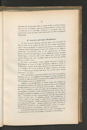 B. Experimantal Liquor Manufacture.