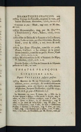 105-152, Théatre Francois. Cinquieme Age, Depuis Voltaire jusqu à présent