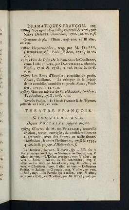 105-152, Théatre Francois. Cinquieme Age, Depuis Voltaire jusqu à présent