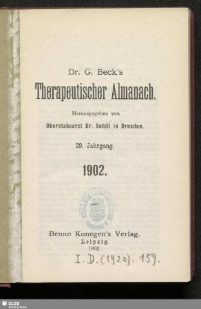 29.1902: G. Becks therapeutischer Almanach