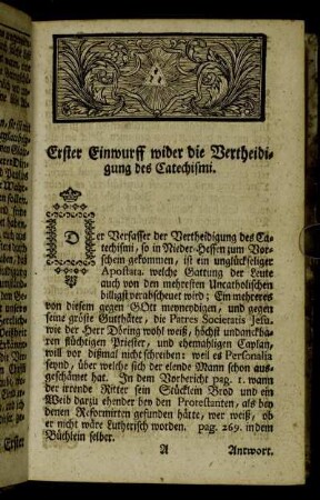 Erster Einwurff wider die Vertheidigung des Catechismi. - Beantwortung des 3ten Einwurffs.