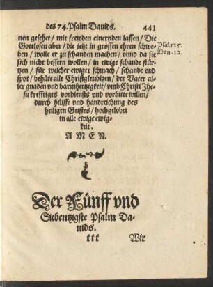 Der Fünff und Siebentzigste Psalm Davids.
