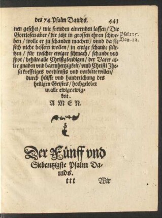 Der Fünff und Siebentzigste Psalm Davids.