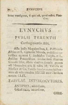 Evnvchvs. Pvblii Terentii, Carthaginiensis Afri